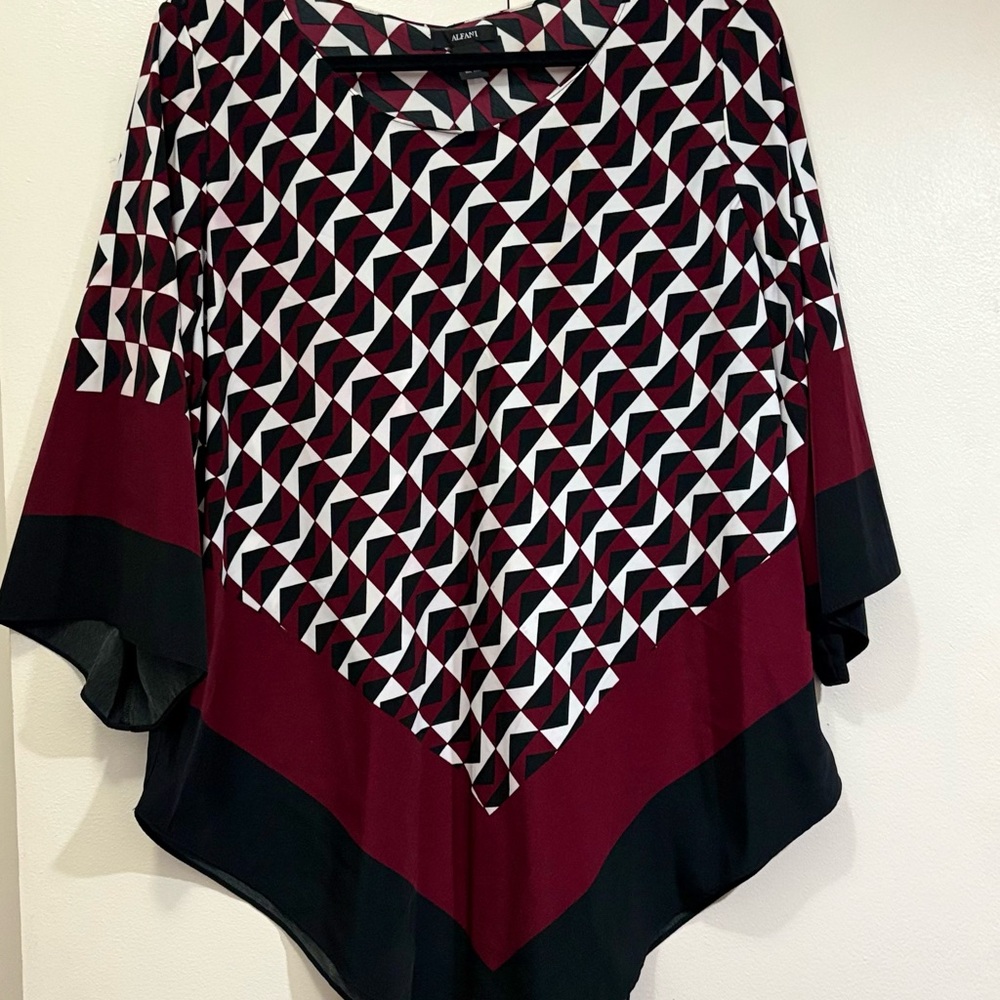 Alfani burgandy and Black Graphic Asymmetrical Tunic - Picture 2 of 4